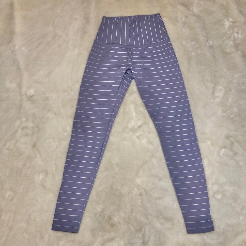 Glyder High Waisted Purple Striped Yoga Leggings Size XS
